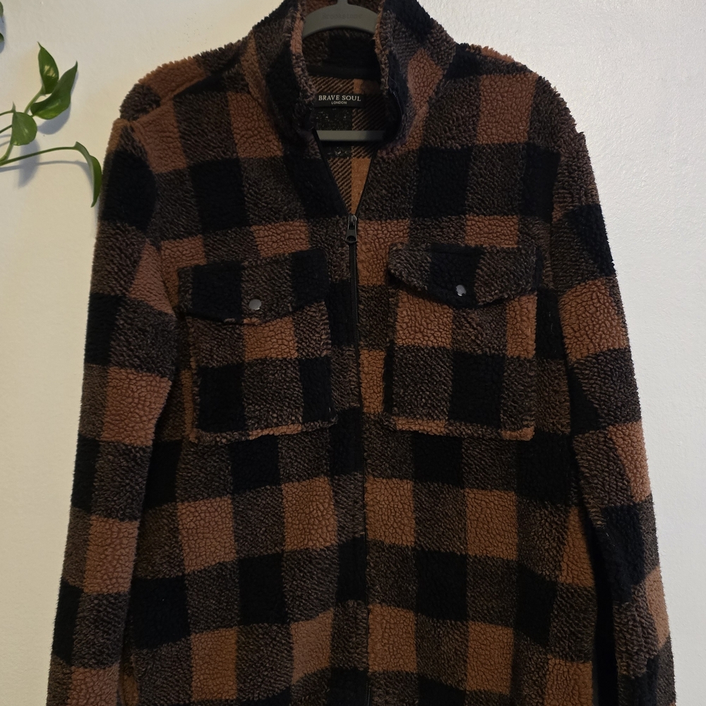 Brave Soul Plaid Sherpa Jacket
